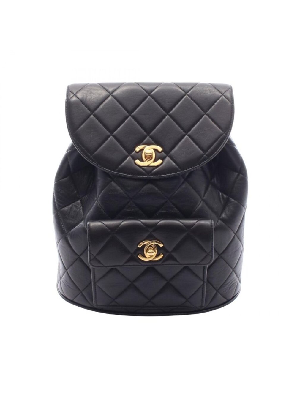 Chanel Backpack Quilted Black Lambskin Double Turnlock Chain
